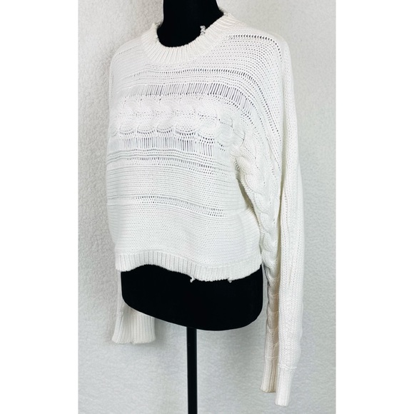 RTA • White Fever Distressed Cable Knit Cropped Sweater, M - Picture 6 of 16